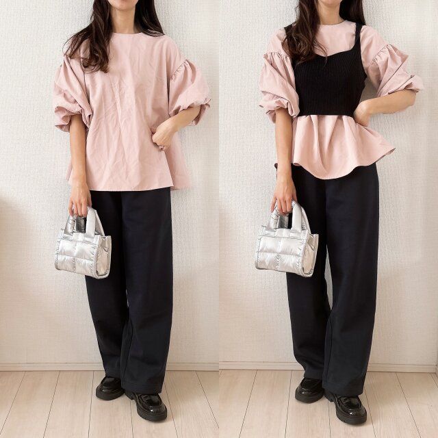 ボリュームのあるブラウスはビスチェを