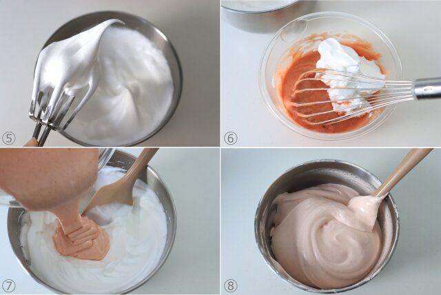 メレンゲを作り、卵黄のボウルに加える。