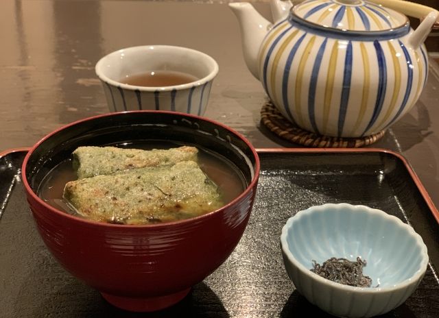 よもぎの切り餅が入ったぜんざいと塩昆布 和菓子セット