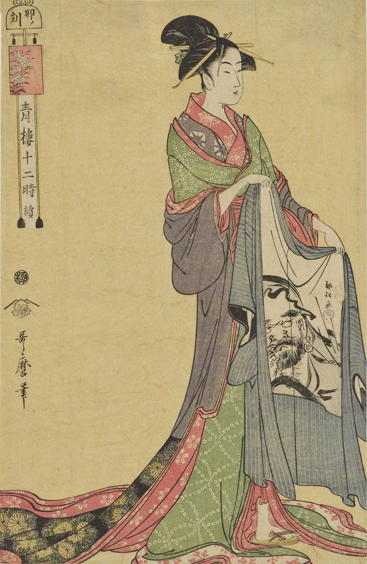 喜多川歌麿「青樓十二時 續・卯ノ刻（うのこく）」（午前6時）