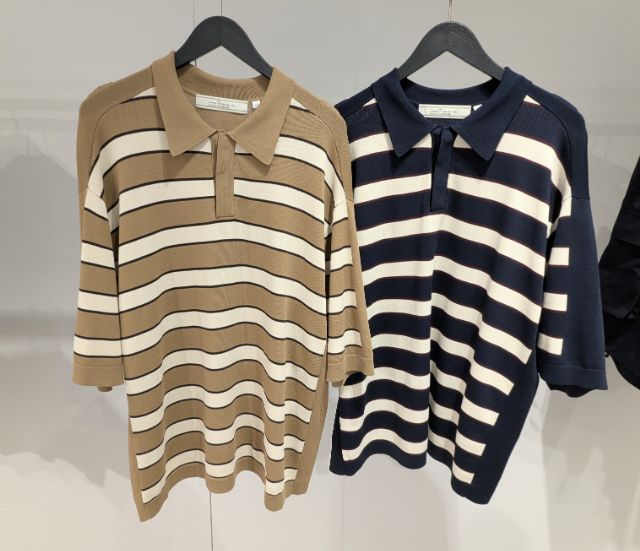 2色のニットポロシャツ(5分袖)