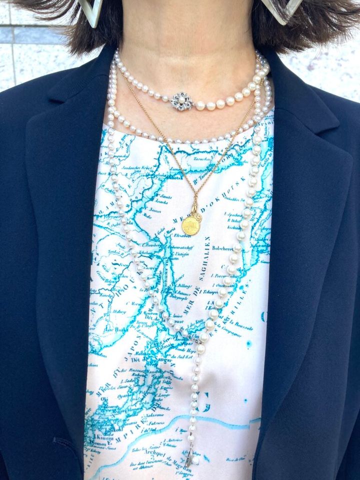 「ギンザタナカ」のネックレスと、お母様のパールをリメイクしたネックレス