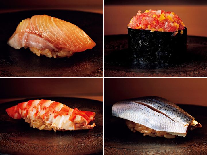 神楽坂『一宇』のカンパチ、ネギトロ軍艦、コハダ、車エビ