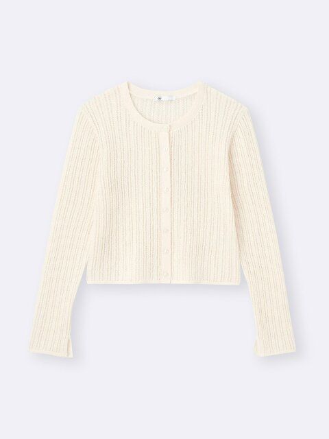 GUのブークレ透かし編みカーディガン
