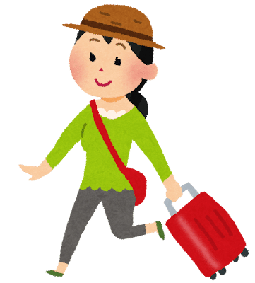 トランクを持って旅行をしている女性のイラスト
