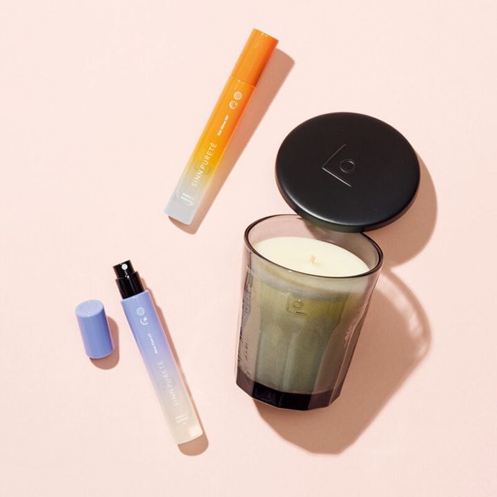 ⚫︎ キャンドル pathless wood￥10,450／ロー ⚫︎ シン ピュルテ マインドフル フレグランス フェムテックパフューム Bliss Flow LP、NotAlone MP 各8mL ￥3,480／シンピュルテ