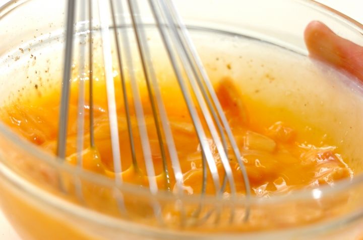 スナップエンドウとスクランブルエッグのサンドイッチの作り方2