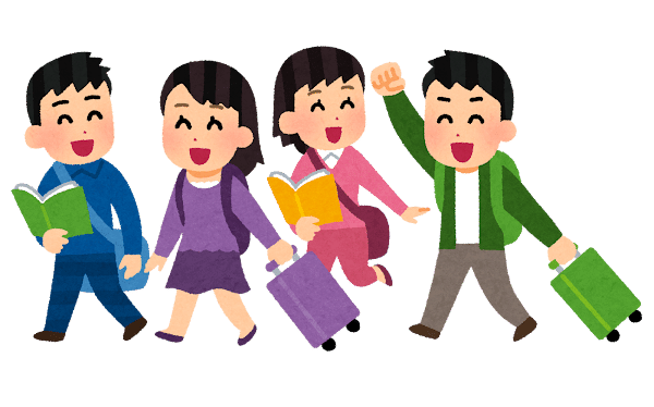 旅行に行く若者のイラスト