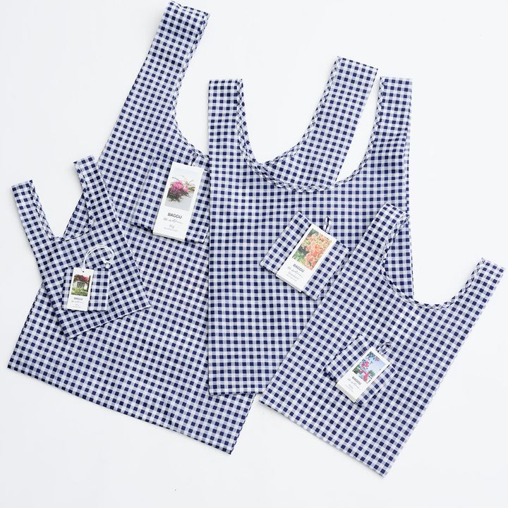 ロンハーマン特注の青ギンガムチェック柄のBAGGU4サイズ