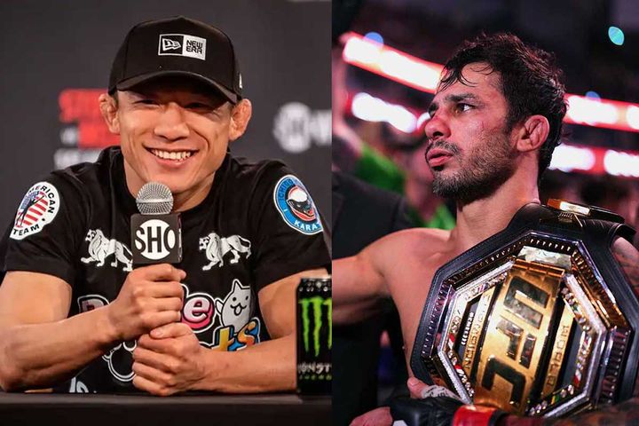 ATTで同門の堀口恭司と、UFCフライ級王者アレッシャンドリ・パントージャ（C）Getty Images