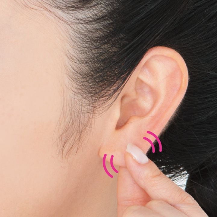 1、 耳たぶの外側を人さし指で押さえ、親指は裏側から支えて10秒間もみほぐす。