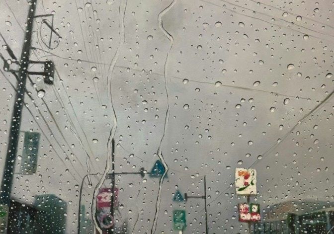 どうみても本物…！雨の日を描いた油彩画に15万いいね「写真かと