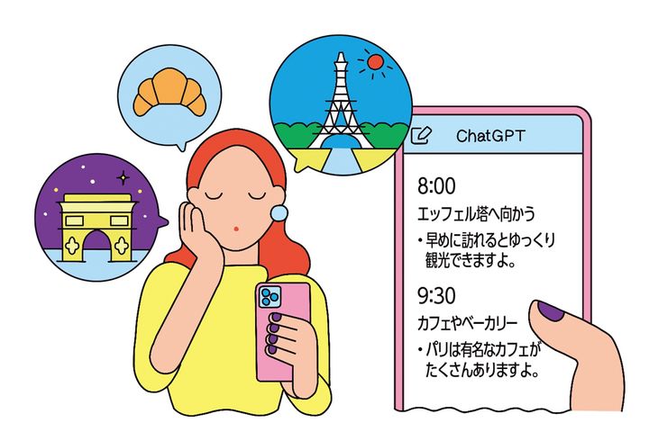 ChatGPTは、場所や期間など希望に応じて旅行プランを立ててくれる。