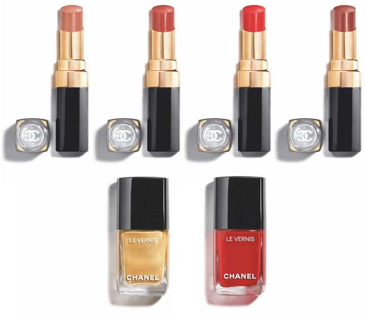〈上左から〉ルージュ ココ フラッシュ 262、264（新色）、266、268 各￥6,270 〈下左から〉ヴェルニ 365、367 各￥4,840（新色以外すべて5月2日より限定発売） Photos_ ©︎CHANEL