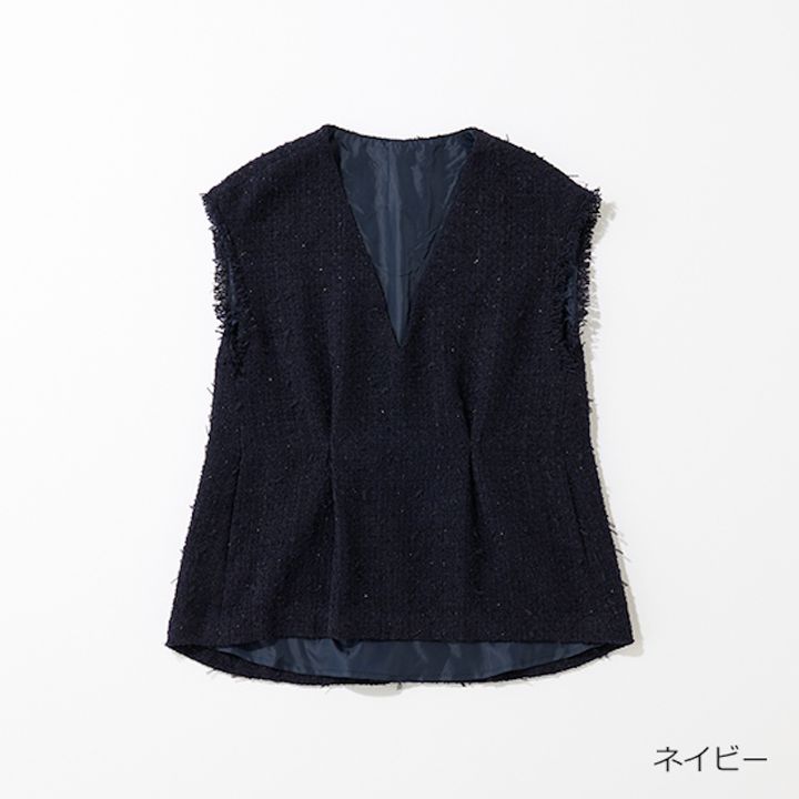 [THREE SQUARE]ラメツィードジレ_ネイビー１