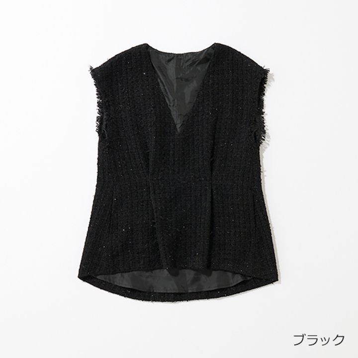 [THREE SQUARE]ラメツィードジレ_ブラック1