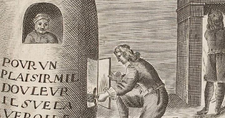 梅毒の治療のために燻蒸ストーブを用いて水銀を取り込もうとしている男性、水銀は梅毒の治療薬として考えられていた