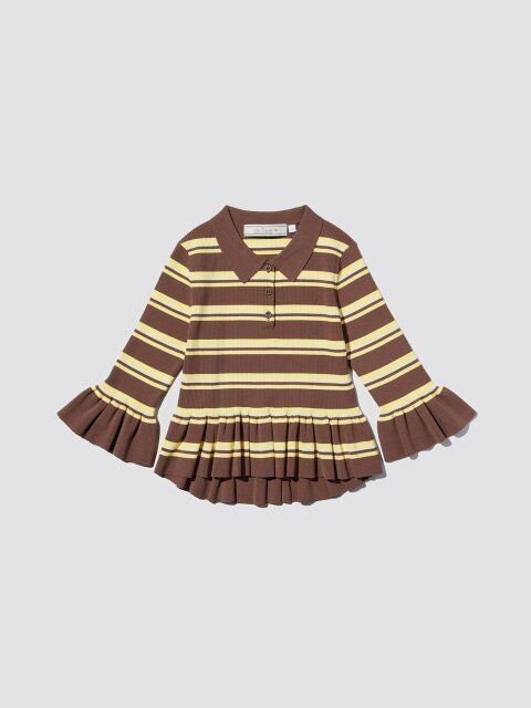 2025guレディースボーダーリブポロセーター