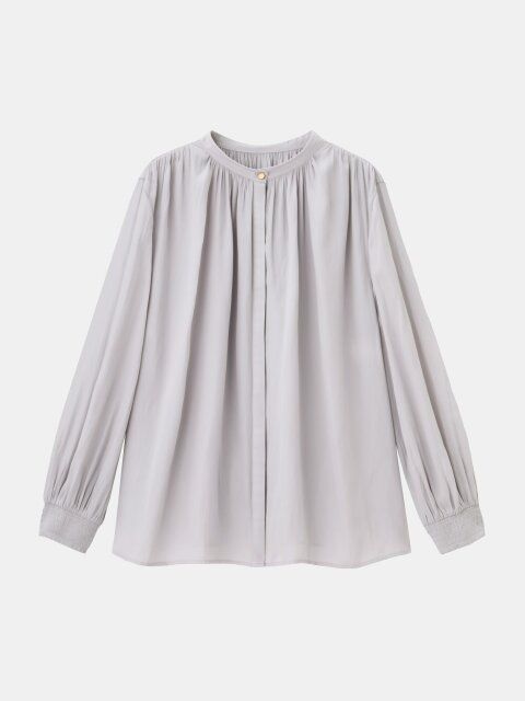 PLSTのライトサテン2WAYギャザーブラウス