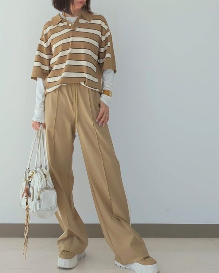 「GU」（rokh/ロック・ファン） ニットポロシャツ by rokh（メンズ）、トラックパンツ by rokh