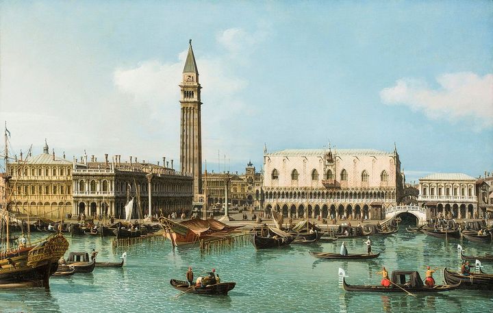 Bernardo Bellotto; The Molo from the Basin of San Marco, Venice; ca. 1740; Oil on canvas; 33 5/8 in. x 52 7/8 in. (85.41 cm x 134.3 cm); 1942.132