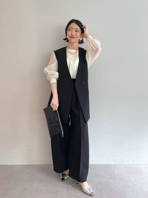 黒ワイドパンツコーデ3