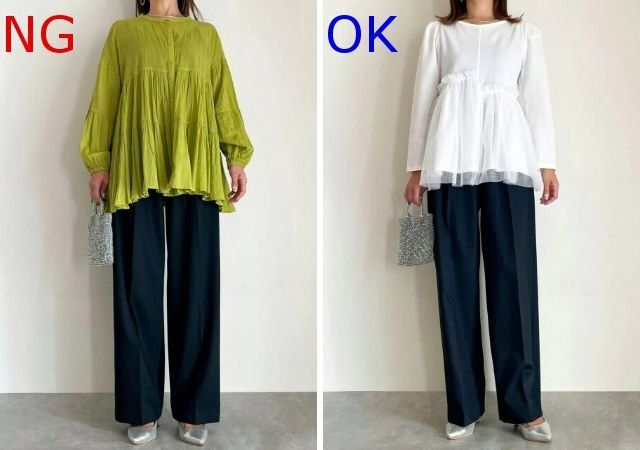タックワイドパンツNG＆OKコーデ