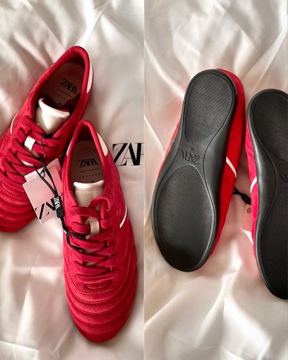 ZARAのレッドの「パッド入りランニングシューズ」
