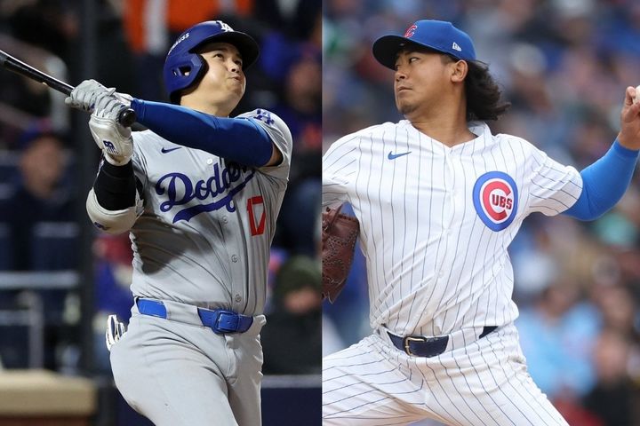 ドジャース・大谷翔平（左）とカブス・今永昇太（C）Getty Images