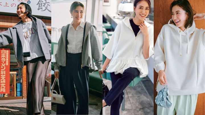 グレー・白パーカーのおすすめコーデ4つのコラージュ写真