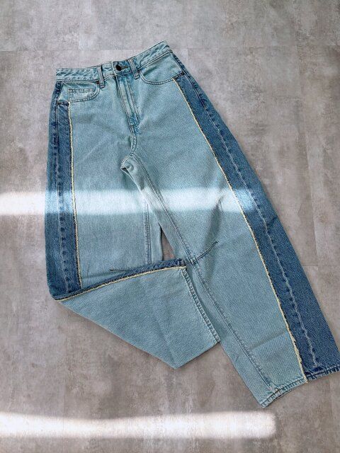 GU 2トーンバレルレッグジーンズ ライトブルー