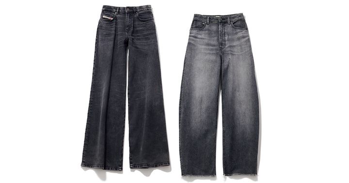 ディーゼルの緩やかなフレアのグレーデニムとヤヌークのカーブシルエットのグレーデニム