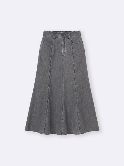 2025春夏guレディースライトデニムフレアマキシスカート