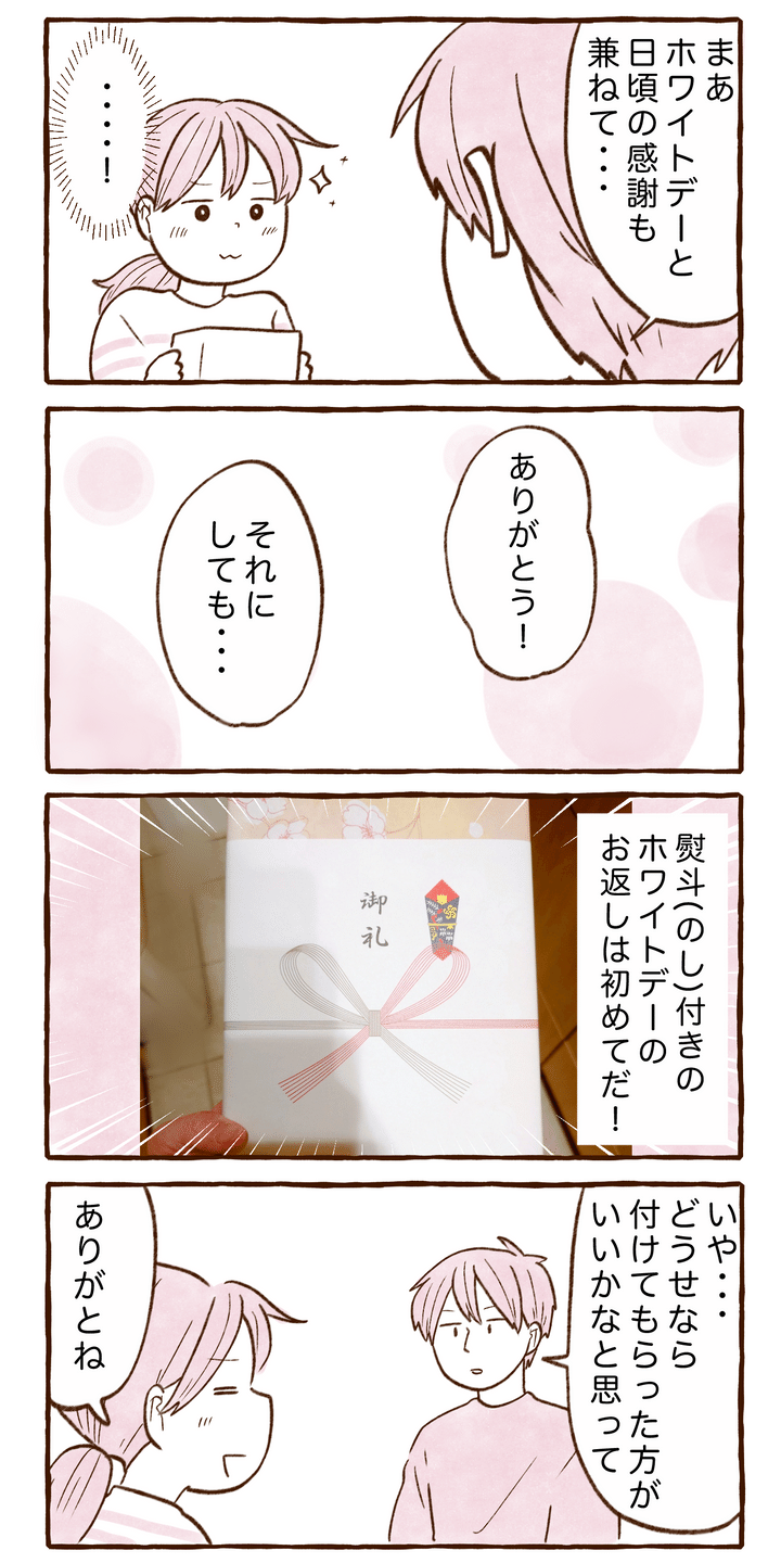 熨斗（のし）のついたホワイトデーのプレゼントをもらった