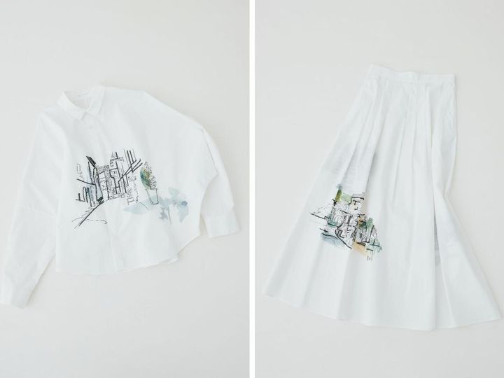 画像: 右「Landscape Embroidery Shirts」￥44,000、右「Landscape Embroidery Skirt」￥49,500 出典：ギャルリー ヴィー