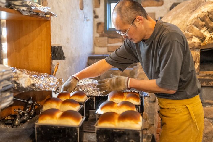 見よ、この香ばしい焼き上がりを…！「薪窯食パン」720円、ハーフ360円