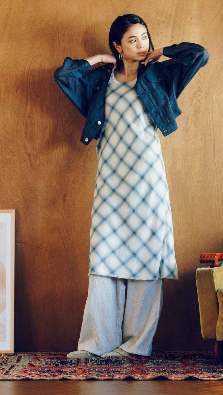 斜めチェックワンピース