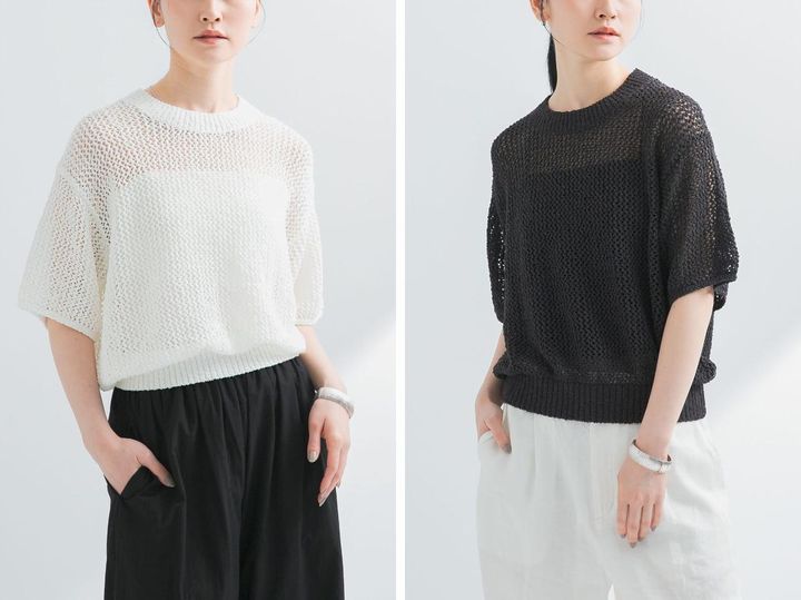 画像: 「透かし柄ハーフスリーブニット」各￥11,000※2025年5月上旬発売予定 出典：アーバンリサーチ
