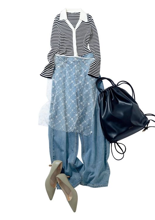 ラップスカート×デニムでつくるひとクセ休日コーデ