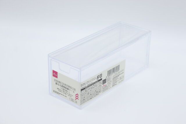 ダイソーの重なる透明収納ケース（1段引き出し、6.6cm×18cm×7cm）のパッケージ