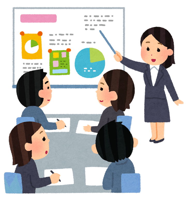 会議でプレゼンをする人のイラスト（女性） | かわいいフリー素材集 ...