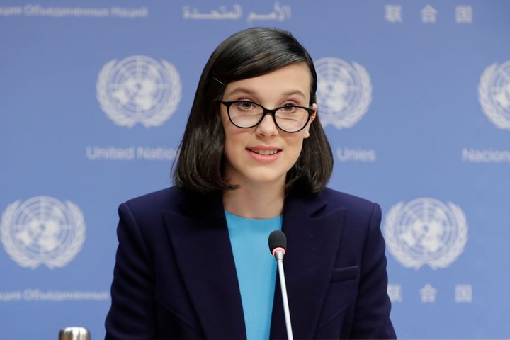 2018年11月20日、世界こどもの日にユニセフ親善大使に任命されスピーチをするブラウン。Photo_ Luiz Rampelotto / NurPhoto via Getty Images