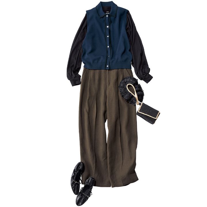 ロンTとベストで洒落見えパンツコーデ