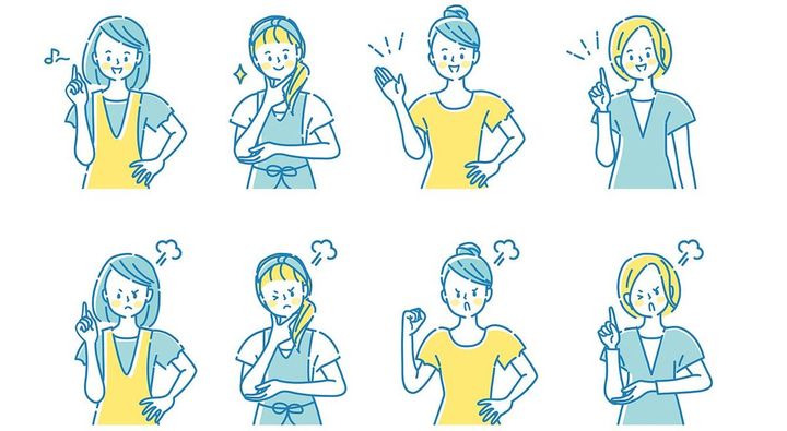 笑ったり怒ったりしている女性のイラスト