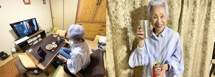 晩酌タイムは、いつもの定位置で。「もう、いい年だし、病気を探すことはしないの」（大崎さん）