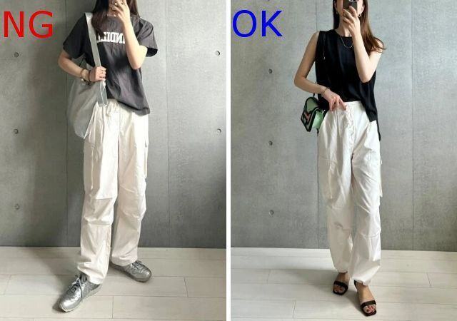 大人女子白カーゴパンツNG＆OKコーデ