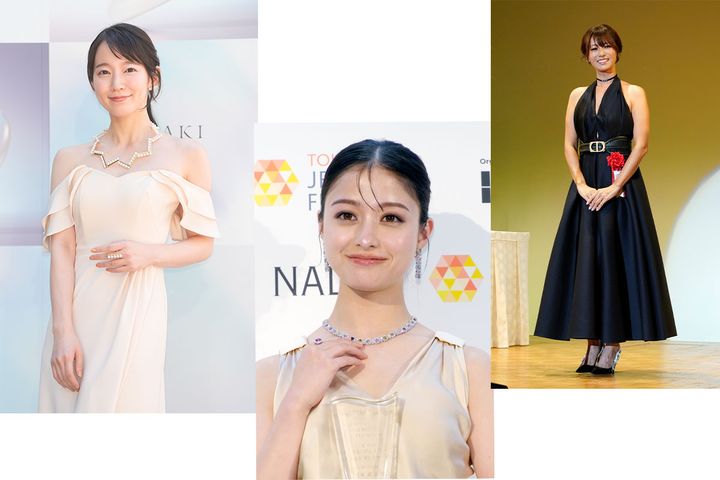（写真左から）吉岡里帆さん（2024年4月25日撮影、時事通信フォト）、橋本環奈さん（2024年7月撮影、時事通信フォト）、深田恭子さん（2020年2月撮影、時事通信フォト）