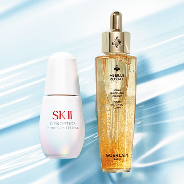 【左】SK-II ジェノプティクス インフィニット オーラ エッセンス 【右】ゲラン アベイユ ロイヤル ウォータリー オイル セロム