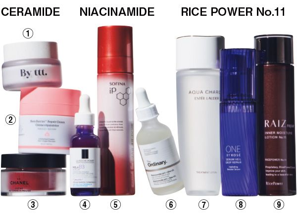 【1】By ttt. クリアセラミドクリーム 【2】ボラバリアリペアクリーム 【3】スムースクリームN°1 ドゥ シャネル 【4】メラ B3 セラム 【5】SOFINA iP 薬用 シワ改善 泡セラム 【6】The Ordinary N10+Z1フェイスセラム 【7】アクアチャージ 薬用トリートメントローション 【8】ONE BY KOSÉ セラムヴェールディープリペア 【9】ライース®リペアインナーモイスチュアローション