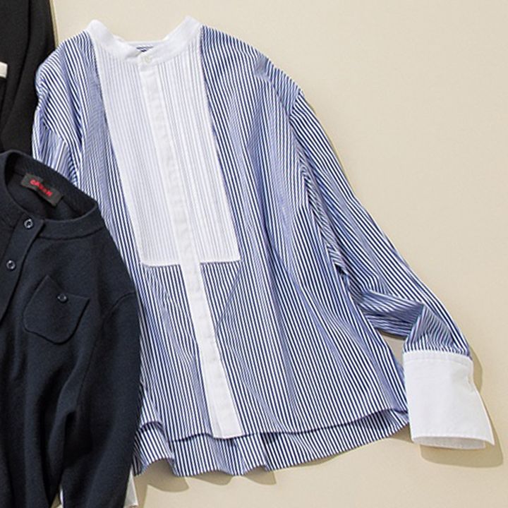 キャバンのストライプのクレリックシャツ